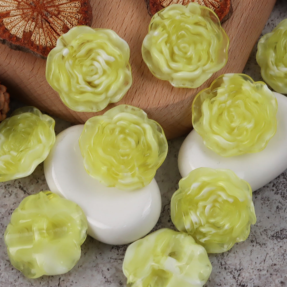 1 inch 3D Rose Resin Buttons with Hidden Holes for Blouses Cardigans 20pcs Yellow Green