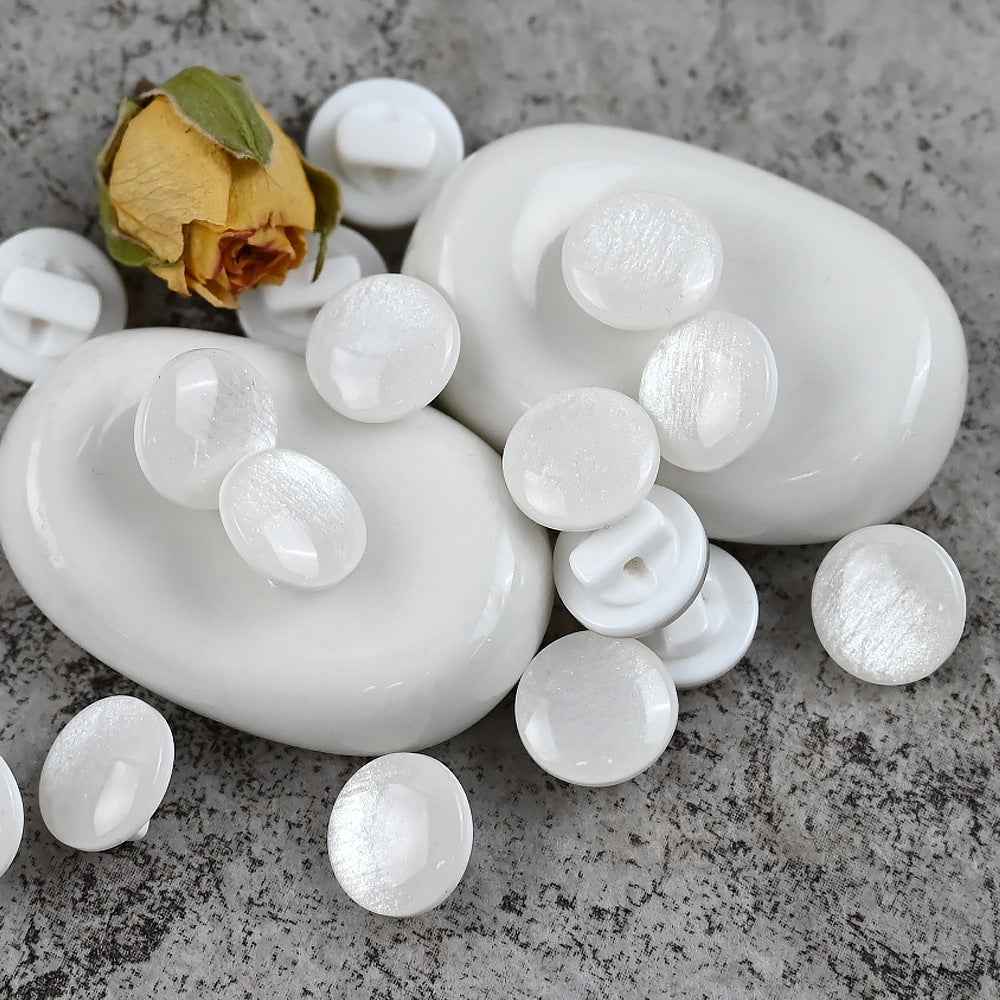 11.5mm Fresh Color Pearl Glitter Resin Mushroom Shank Buttons for Children's Clothing 100pcs White