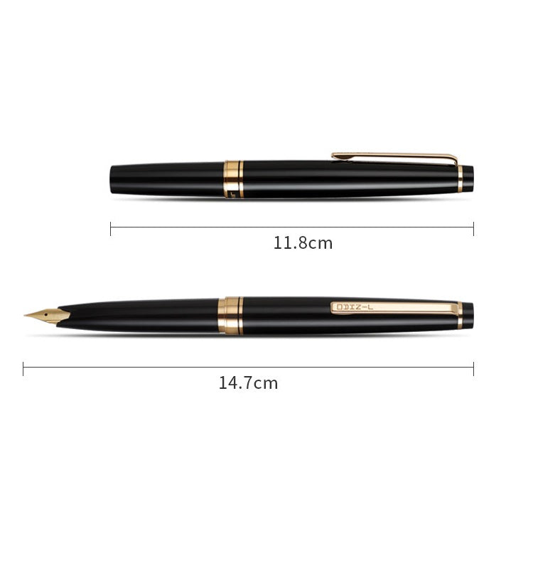 Jinhao 59 Mini Fountain Pen — Compact 118mm Black Barrel, Gold Clip, Converter Included