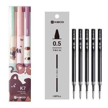KACO K7 3pcs Kawaii Dog Puppy Gel Pens with 5pcs Black Ink Refills