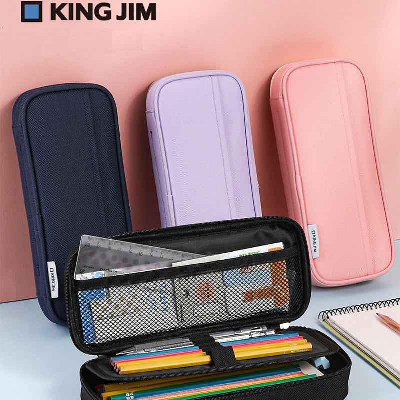 KING JIM GSG2000 Canvas Pen Case Double Compartment Pencil Bag