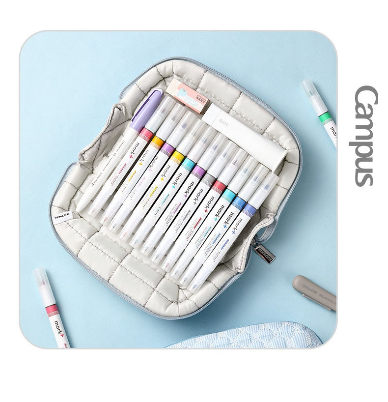 Kokuyo Campus Cool Pillow Pouch — Soft Large Pencil Case & Makeup Bag