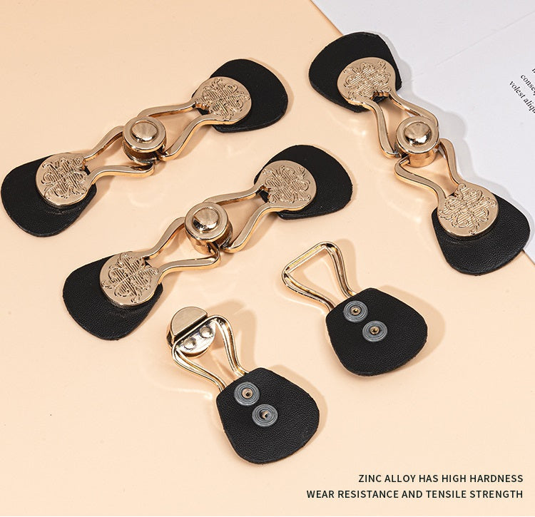 10.4cm Black Leather Sew-on Toggle Buttons with Metal Buckle 6pcs