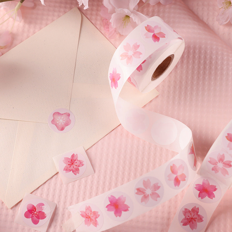 1500pcs Pink Sakura Stickers Round 1 inch