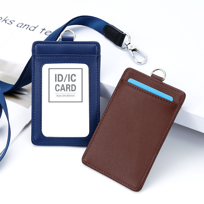 Genuine Leather ID Card Holder Set with Lanyard | Landscape & Portrait (2-Pack)