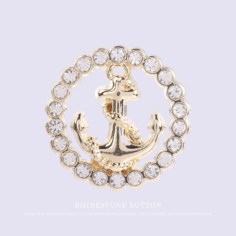 Women Fashion Round Hollow Anchor Rhinestone Metal Shank Buttons 12pcs Gold