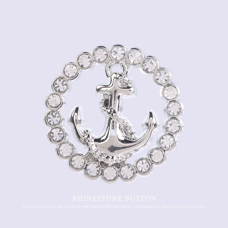 Women Fashion Round Hollow Anchor Rhinestone Metal Shank Buttons 12pcs Silver