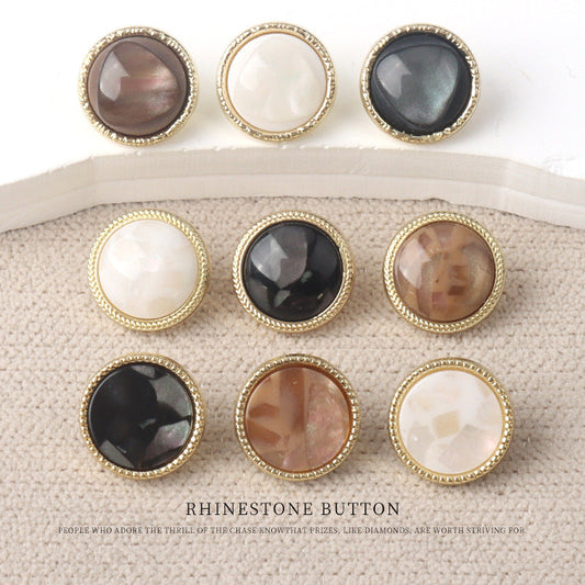 11mm Golden Metal Resin Pearl Luster Buttons for Women's Chiffon Shirts