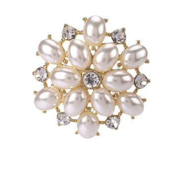 27mm Golden Silver Metal Rhinestone Pearl Buttons for Women's Woolen Coats 4pcs Gold