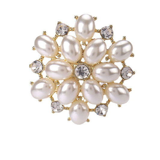 27mm Golden Silver Metal Rhinestone Pearl Buttons for Women's Woolen Coats 4pcs Gold