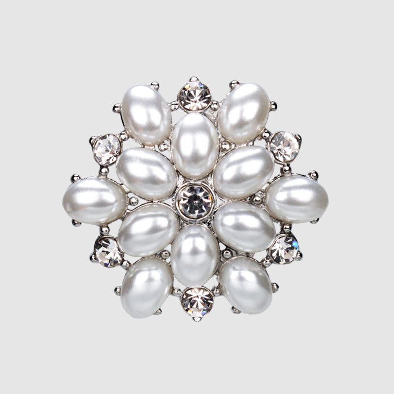 27mm Golden Silver Metal Rhinestone Pearl Buttons for Women's Woolen Coats 4pcs Silver