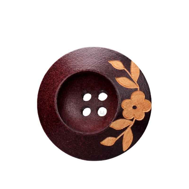 25mm Red Brown Painted Laser Treated Poplar Wood Buttons for Women's Clothing 20pcs