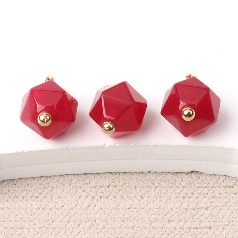 10mm Colorful Natural Multi-Faceted Jade Buttons with Gold Studs 20pcs Wine