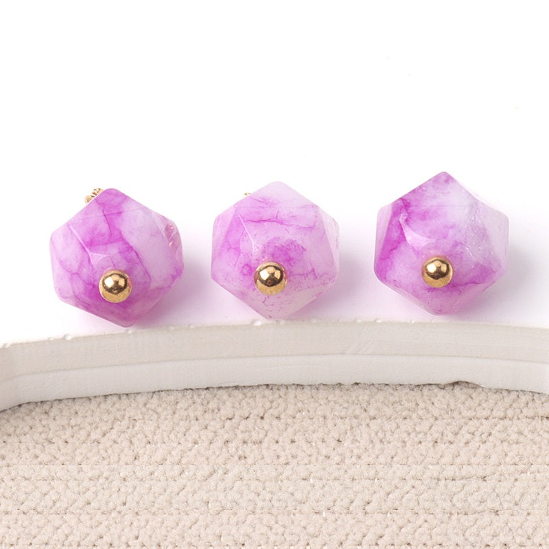 10mm Colorful Natural Multi-Faceted Jade Buttons with Gold Studs 20pcs Light Purple