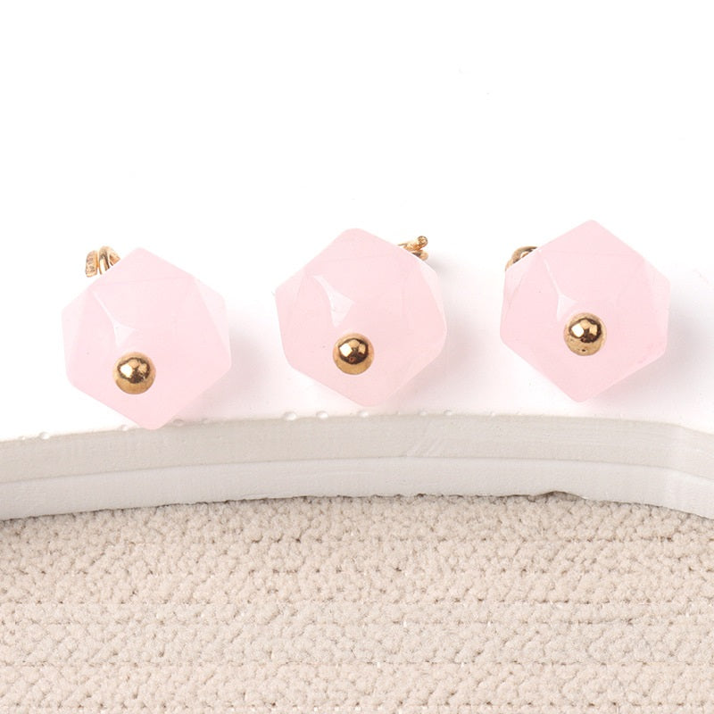 10mm Colorful Natural Multi-Faceted Jade Buttons with Gold Studs 20pcs Light Pink