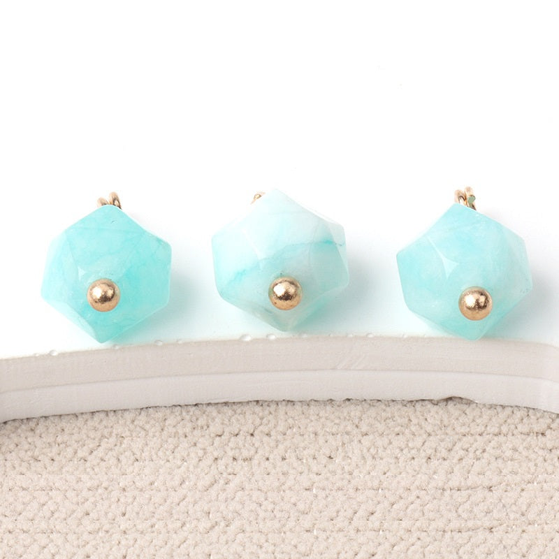 10mm Colorful Natural Multi-Faceted Jade Buttons with Gold Studs 20pcs Lake Blue