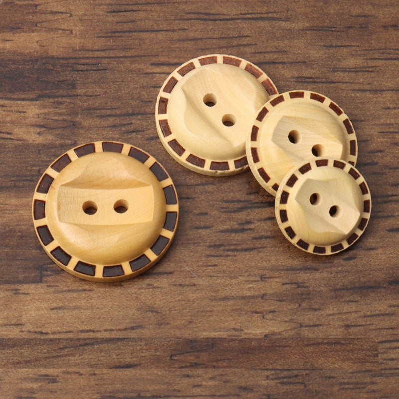10-22mm Round 2-Hole Laser Poplar Wood Buttons for Linen Shirt Sweater Cardigans Knitwear