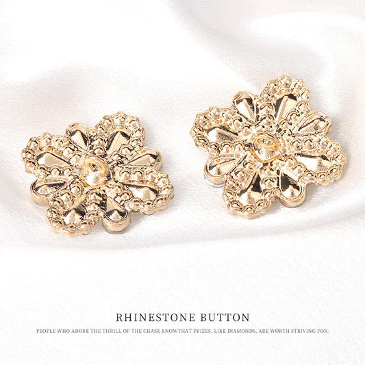 28mm Women's Golden Metal Buttons with Petal Shaped Rhinestones 4pcs