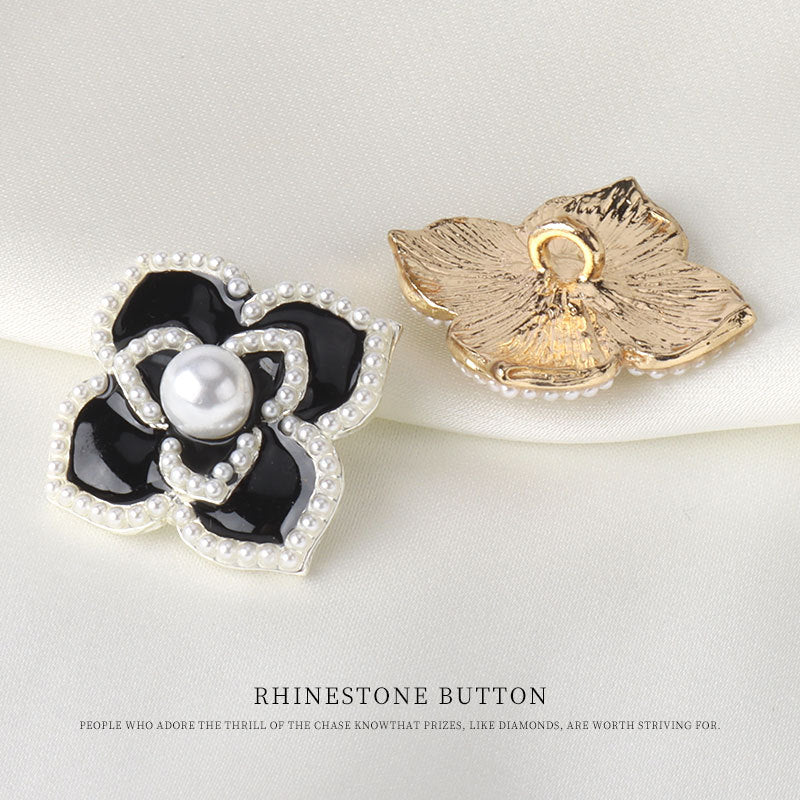 0.94 inch White Black Gold Flower Pearl Metal Shank Button