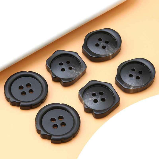15/21/25mm Irregular 4-Hole Black Resin Buttons for Men's Suits and Trousers 30pcs