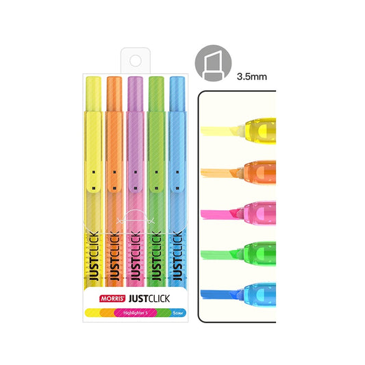 MORRIS JUSTCLICK Retractable Highlighters 6/5/3Color Sets Bright 5 Color