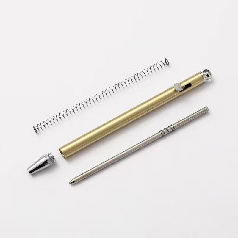 Mini Brass Bolt-Action Ballpoint Pen | 86mm EDC Pocket Pen | Includes 2 Refills & Ring