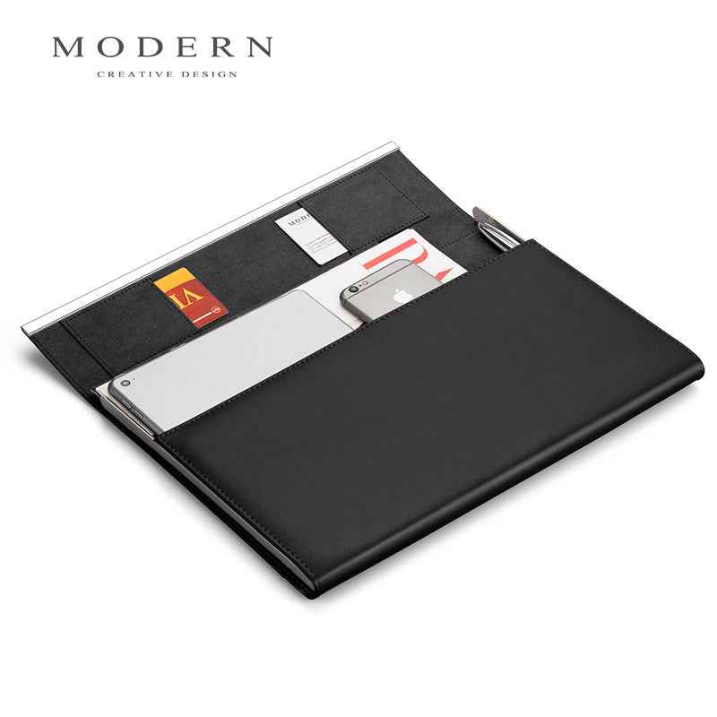 Modern Black Men’s Genuine Leather Briefcase File Folder A4