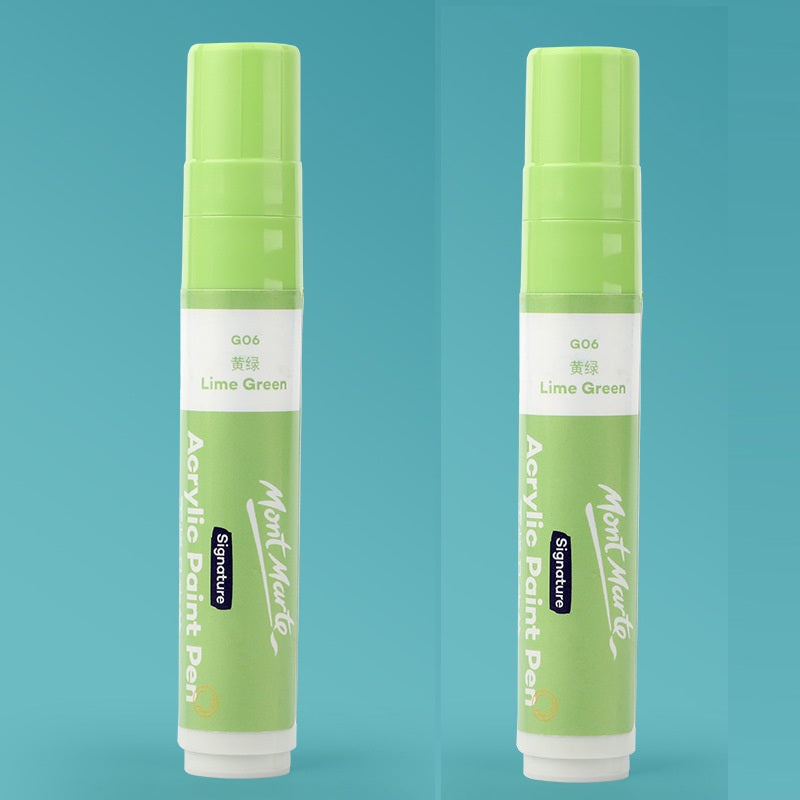 Mont Marte 15mm Wide Flat Tip Acrylic Paint Marker | Set of 2 Yellow Green