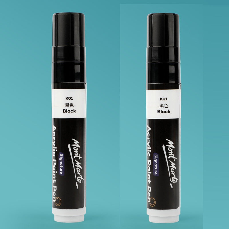 Mont Marte 15mm Wide Flat Tip Acrylic Paint Marker | Set of 2 Black