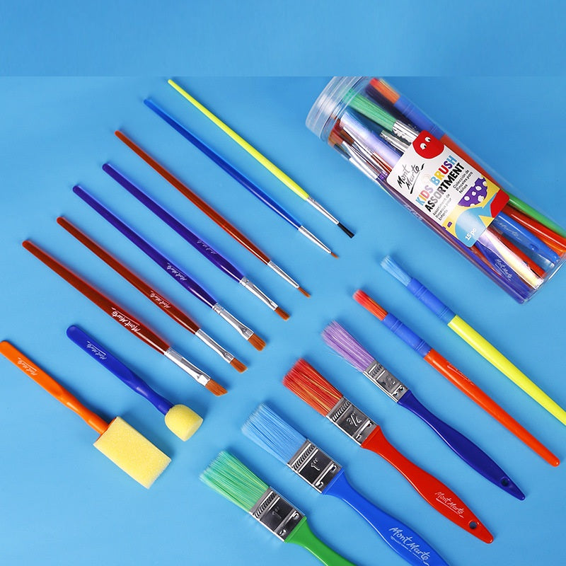 Mont Marte Kids Brush Assortment | 15-Piece Colorful Nylon Paint Brush Set for Children