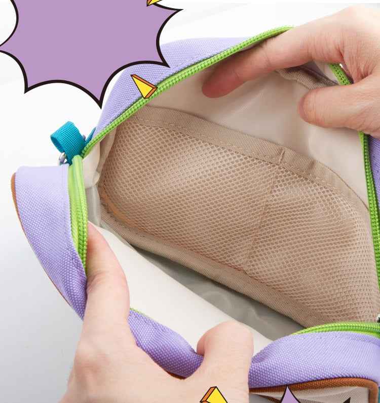NATAMI Color-Block Camera-Style Pen Bag with Crossbody Strap