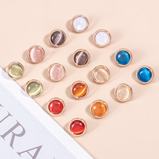 16L Natural Cat's Eye Stone Pearlescent Metal Shirt Buttons 45 Pack