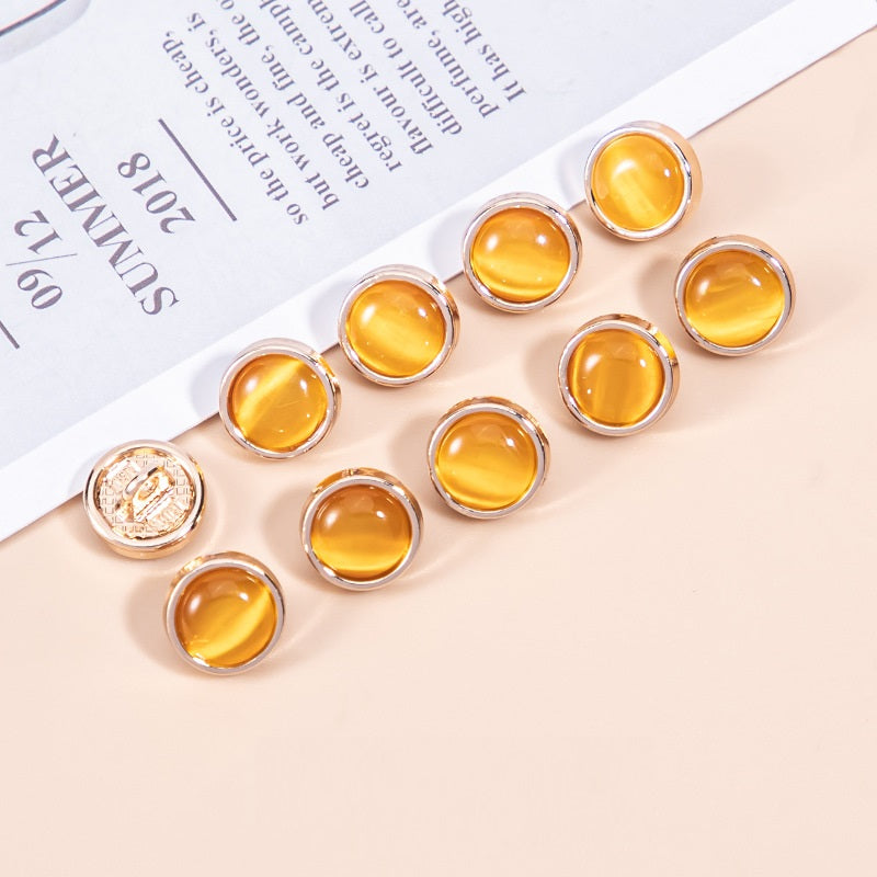 16L Natural Cat's Eye Stone Pearlescent Metal Shirt Buttons 45 Pack