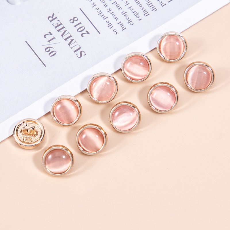 16L Natural Cat's Eye Stone Pearlescent Metal Shirt Buttons 45 Pack