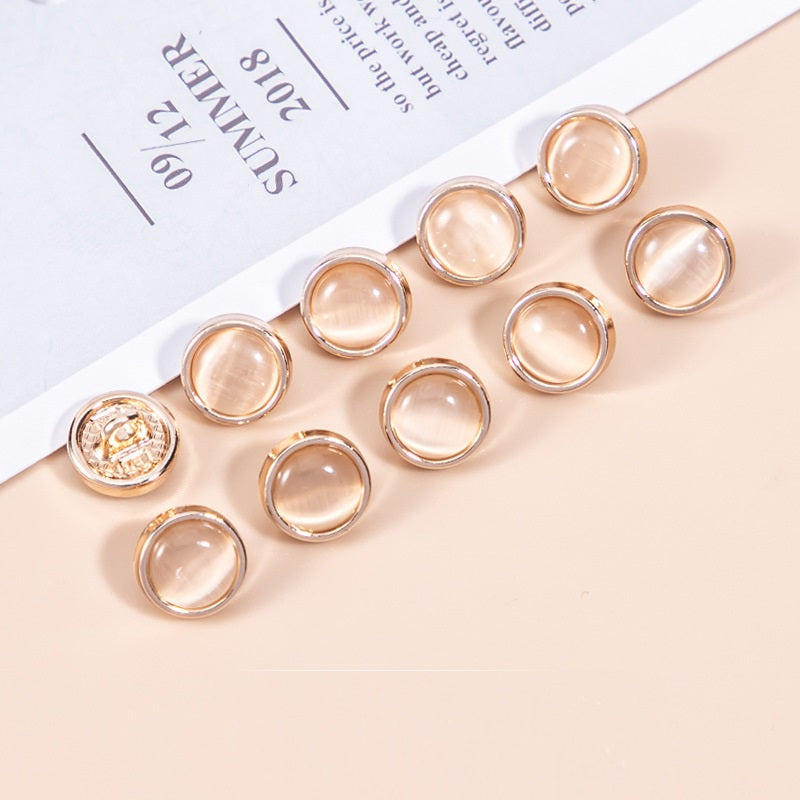 16L Natural Cat's Eye Stone Pearlescent Metal Shirt Buttons 45 Pack