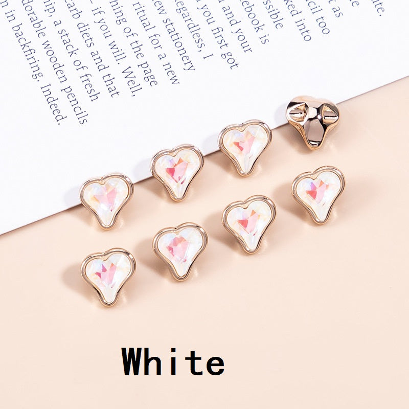 10mm Crystal Heart-Shaped Metal Buttons for Women's Clothing 20pcs White