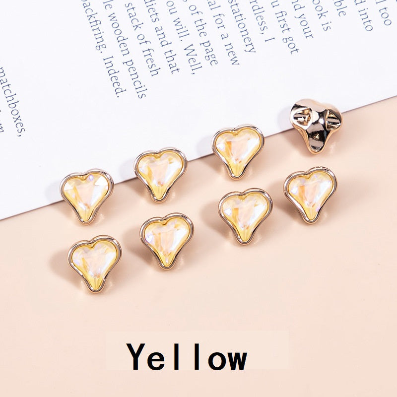10mm Crystal Heart-Shaped Metal Buttons for Women's Clothing 20pcs Yellow