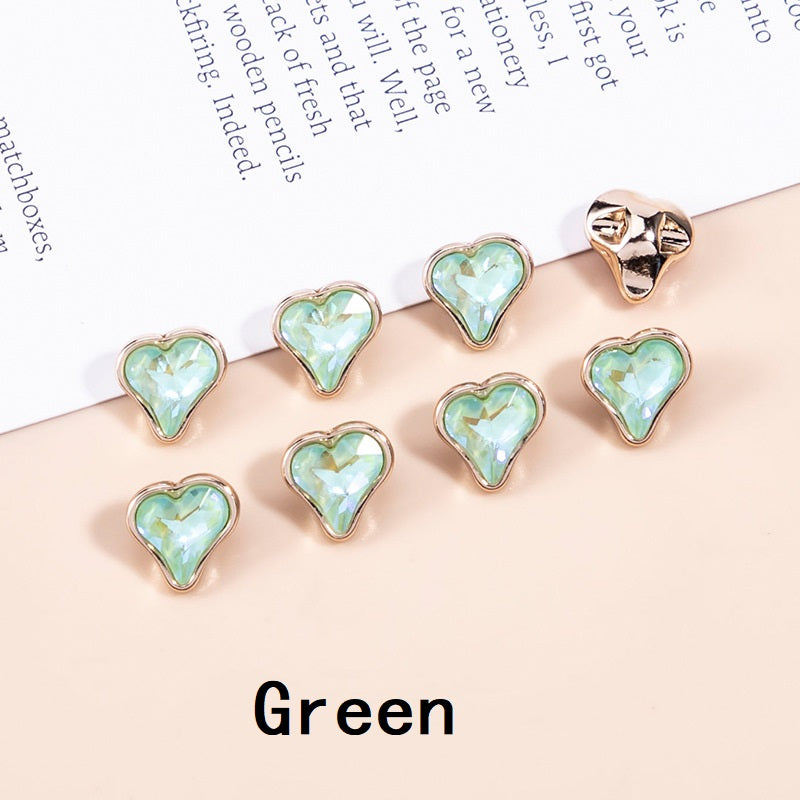 10mm Crystal Heart-Shaped Metal Buttons for Women's Clothing 20pcs Green
