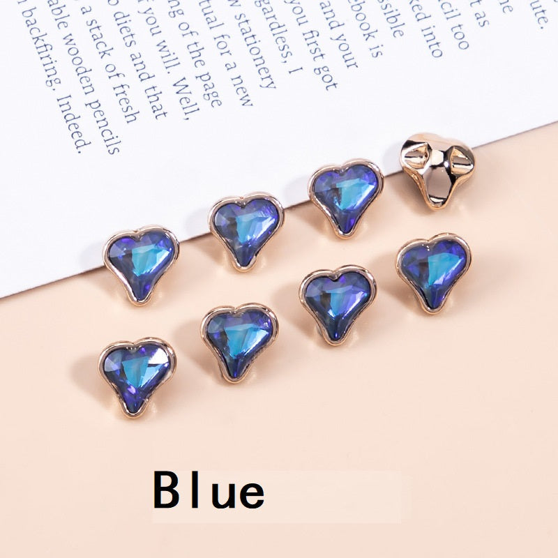 10mm Crystal Heart-Shaped Metal Buttons for Women's Clothing 20pcs Blue