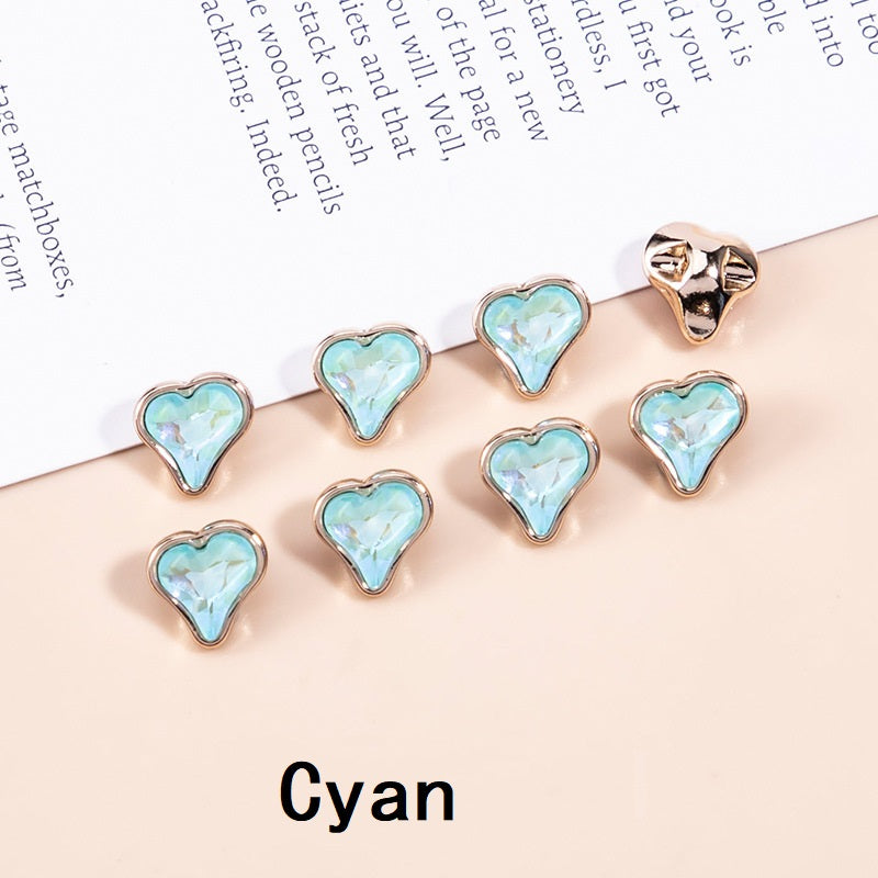 10mm Crystal Heart-Shaped Metal Buttons for Women's Clothing 20pcs Cyan