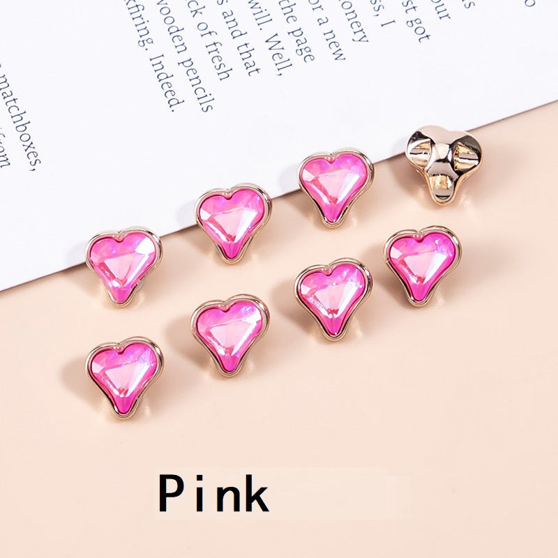 10mm Crystal Heart-Shaped Metal Buttons for Women's Clothing 20pcs Pink