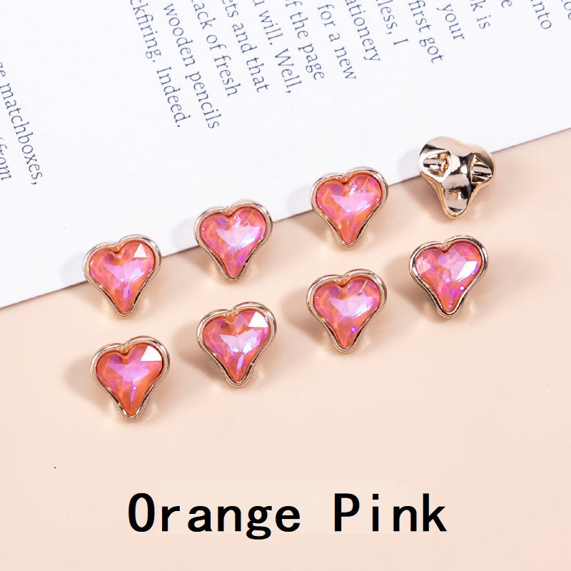 10mm Crystal Heart-Shaped Metal Buttons for Women's Clothing 20pcs Orange Pink