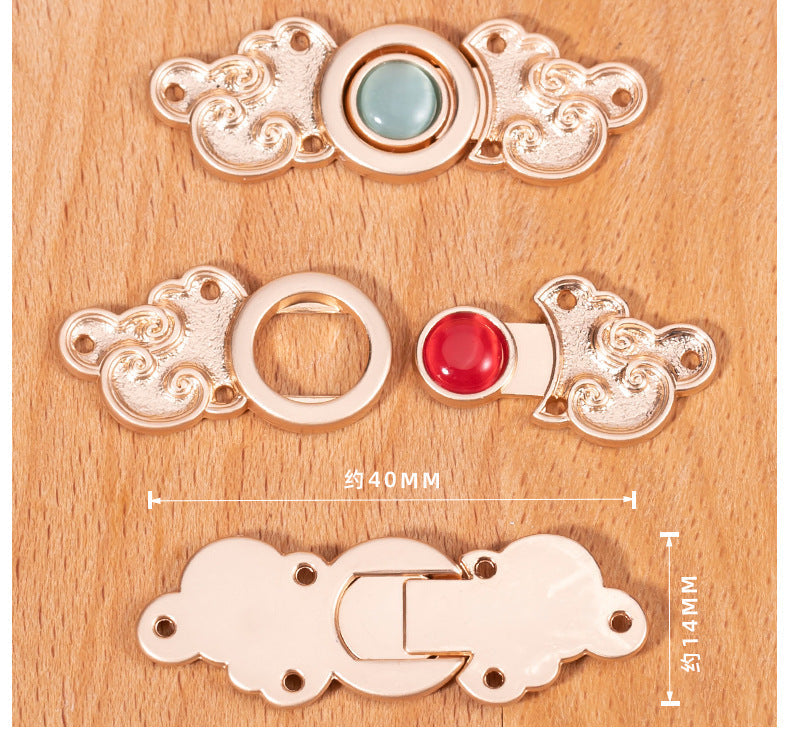 Chinese Antique Cloud Cat's Eye Stone Metal Buttons 8 Pack
