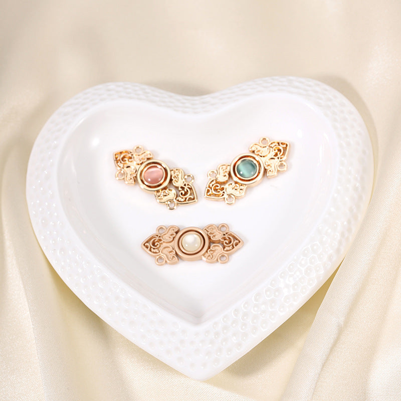 Chinese Hanfu Cheongsam Metal Buttons Light Gold with Cat's Eye Stones 10 Pack