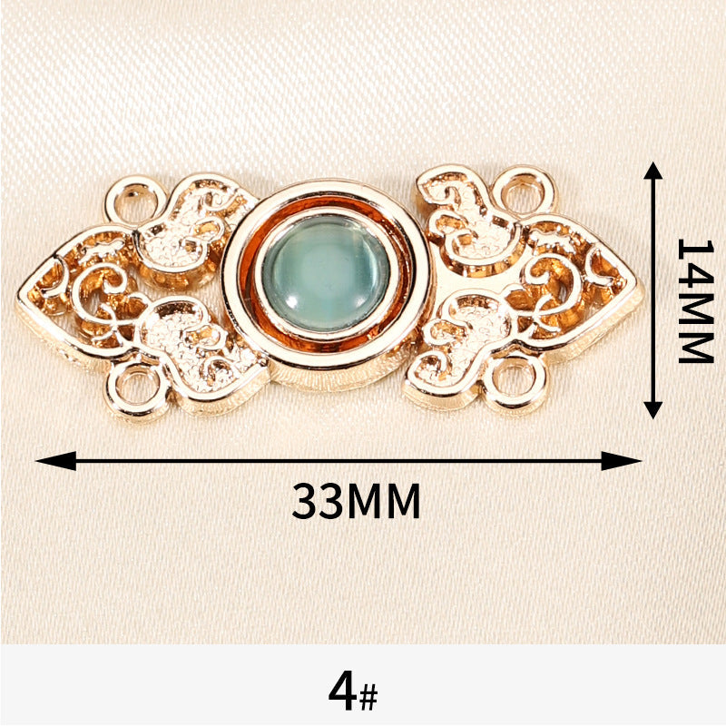 Chinese Hanfu Cheongsam Metal Buttons Light Gold with Cat's Eye Stones 10 Pack