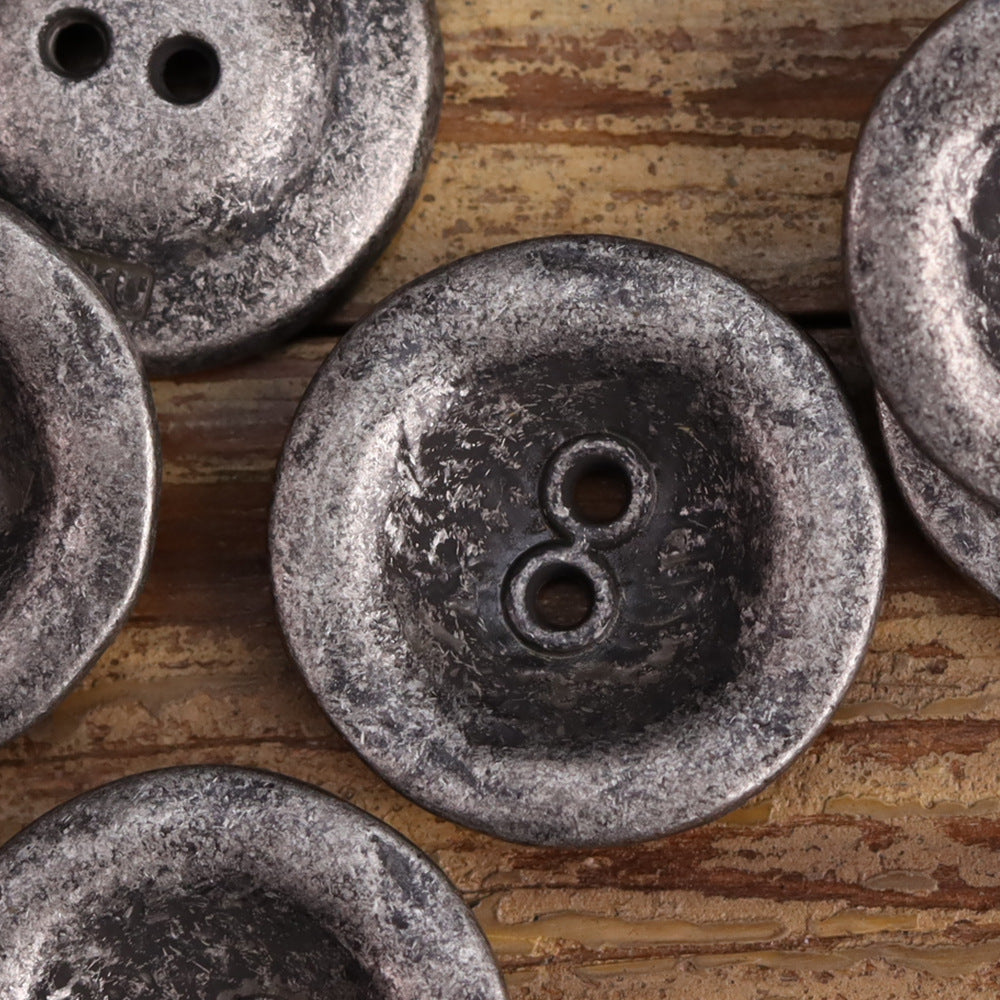 Antiqued Heavy Rust Two-Hole Metal Buttons for Men's Jackets 20 Pack Black Silver