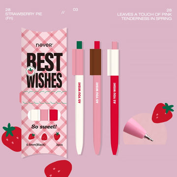 Never Strawberry Pie Click Gel Pen – 0.5mm Black Ink 3 Pack