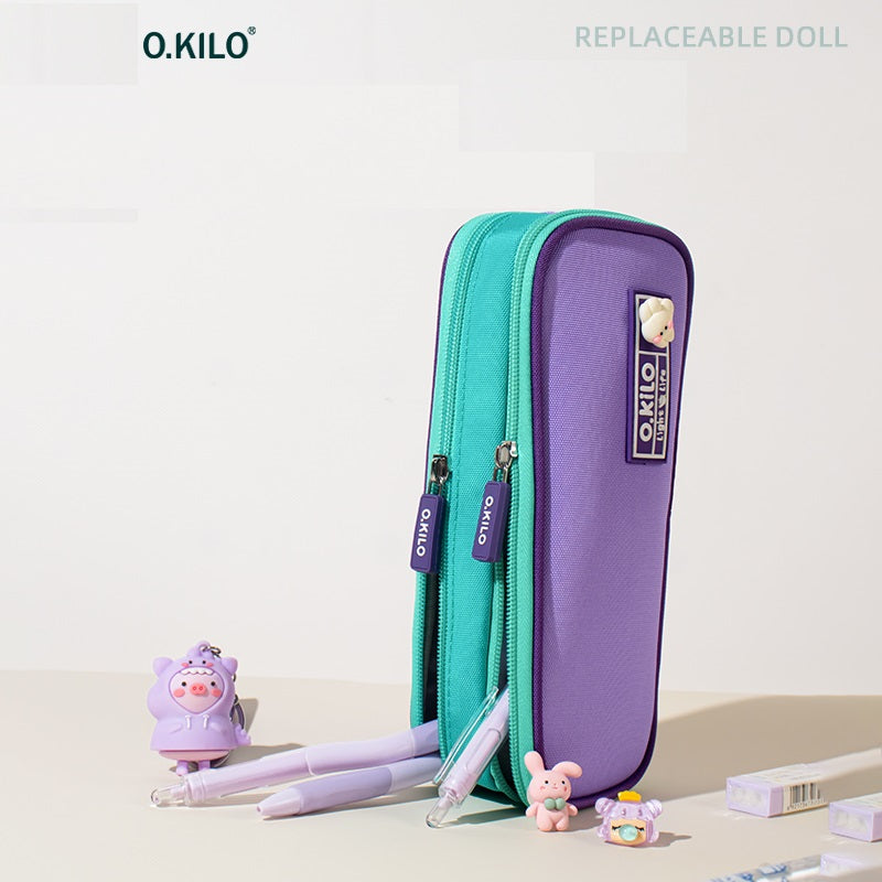 O.KILO Double-Layer Pencil Case Large Capacity Student Stationery Bag