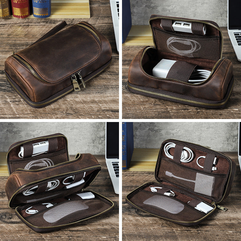 Leather Tech Organizer Bag Cable & Power Bank Carry Case for Apple Accessories