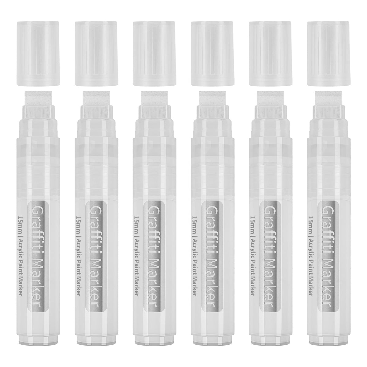 6 Stuks Witte Jumbo Graffiti Markers 15mm Brede Tip Acrylverf Pen
